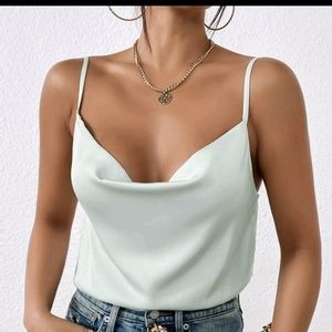 SHEIN Frenchy Solid Draped Detail Spaghetti Strap Cami Top